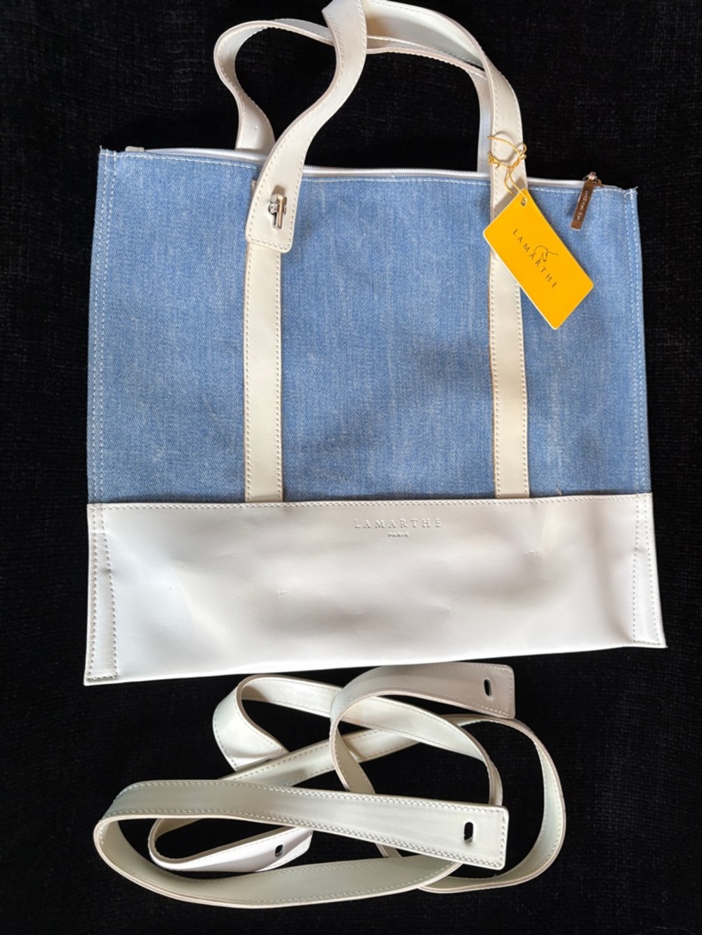 Lamarthe Paris Blue Denim and White Leather Tote Bag
